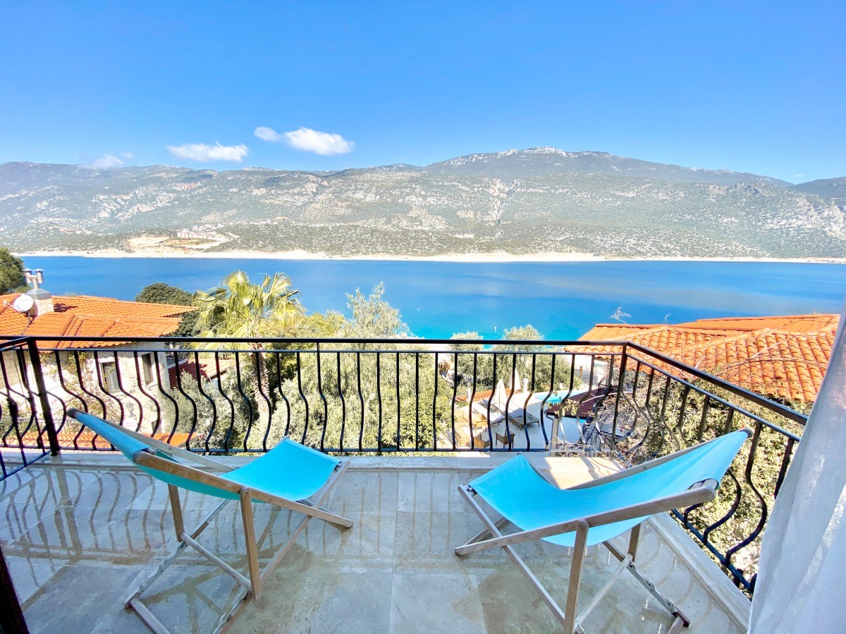 Balcony of Villa Güneş overlooking Kaş bay