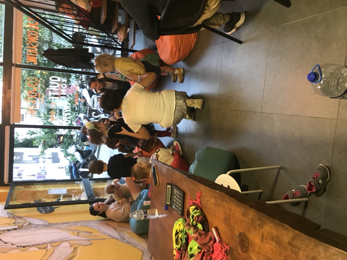 Families gathered right at the hub's open front door